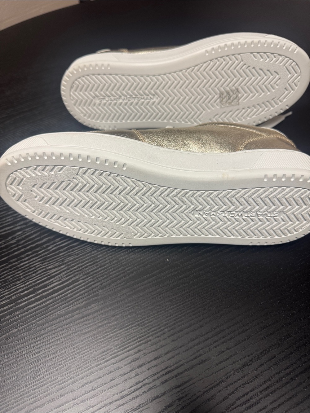 Stuart Weitzman Metallic Gold Sneakers with Pearl Eyelets - Picture 4 of 5